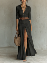 Melusine - Leichtes Maxikleid mit Gürtel – Schwarz