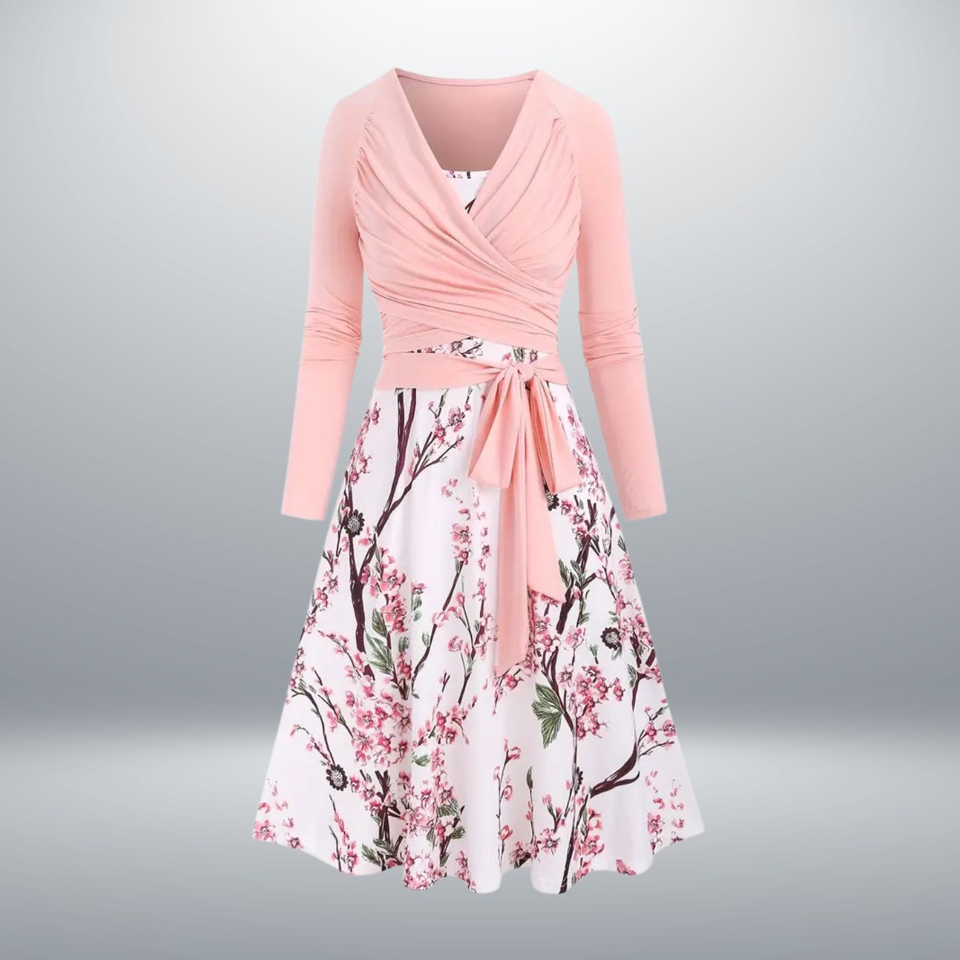 Doris – Geblümtes Midikleid mit Doppelreihe