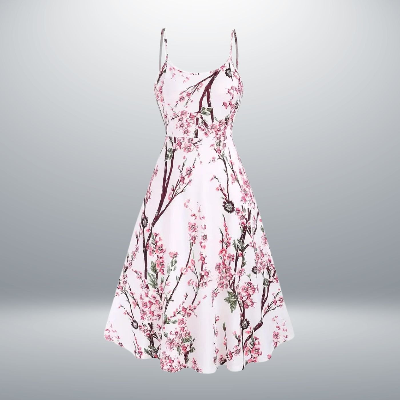 Doris – Geblümtes Midikleid mit Doppelreihe