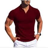 Udo | Herren Gerippt Schmale Passform Polo-Shirt – Burgunder