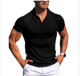 Udo | Herren Gerippt Schmale Passform Polo-Shirt – Schwarz