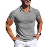 Udo | Herren Gerippt Schmale Passform Polo-Shirt – Grau