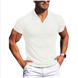 Udo | Herren Gerippt Schmale Passform Polo-Shirt – Weiß