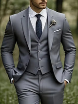 Slim-Fit-Dreiteiler für Herren – Eleganter, formeller Stil mit glänzender Oberfläche – Grau