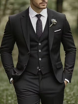 Slim-Fit-Dreiteiler für Herren – Eleganter, formeller Stil mit glänzender Oberfläche – Schwarz