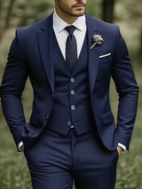 Slim-Fit-Dreiteiler für Herren – Eleganter, formeller Stil mit glänzender Oberfläche – Marineblau