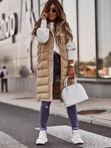 Emilia | Modische Und Lange Steppweste Mit Kapuze – Beige