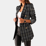 Carmen | Stylischer zweireihiger Tweed-Blazer – Schwarz