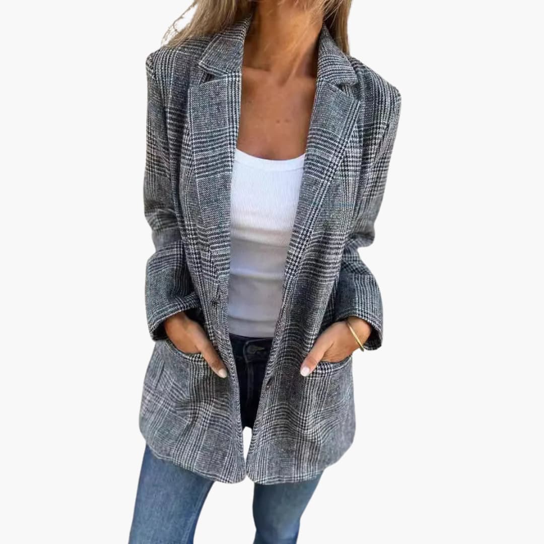 Karierter Damen Blazer mit Reverskragen