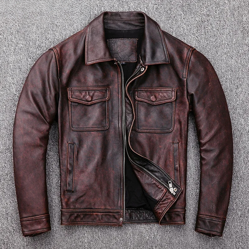 Elegante Herren-Echtlederjacke mit Reißverschluss und Knöpfen