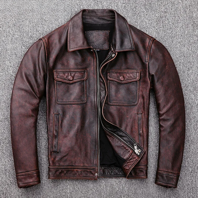 Elegante Herren-Echtlederjacke mit Reißverschluss und Knöpfen