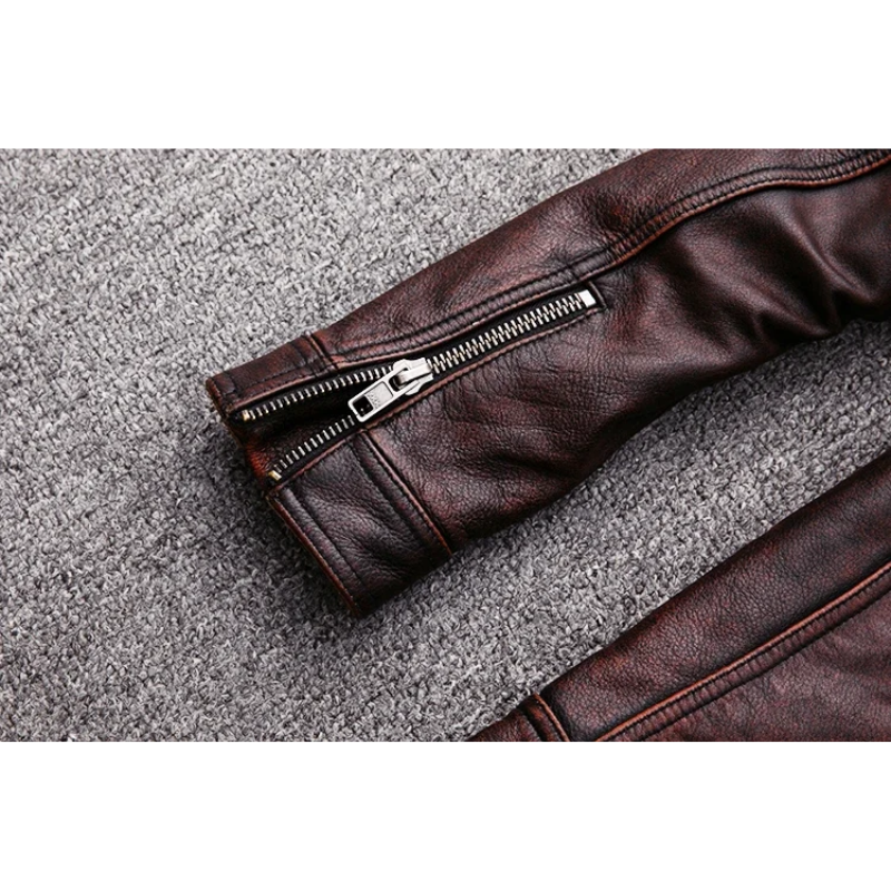 Elegante Herren-Echtlederjacke mit Reißverschluss und Knöpfen