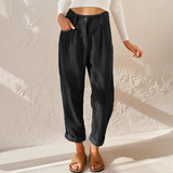 Kerstin | Damen Sommer Hose Mit Hoher Taille Und Weitem Bein – Schwarz