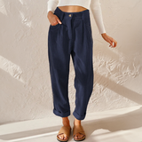 Kerstin | Damen Sommer Hose Mit Hoher Taille Und Weitem Bein – Blau
