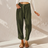 Kerstin | Damen Sommer Hose Mit Hoher Taille Und Weitem Bein – Grün
