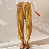 Stefanie | Damen High Waist Wide Leg Hose – Gelb