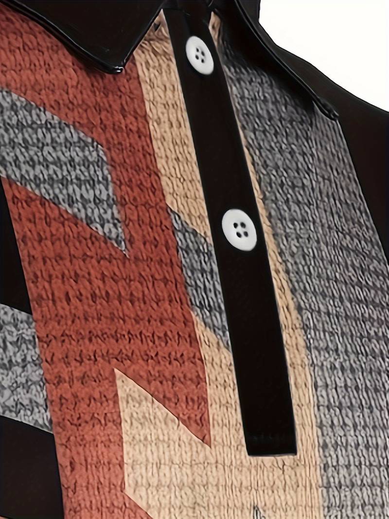 Herren Vintage-Stil Kurzarm-Hemd mit 1/4-Knopfleiste