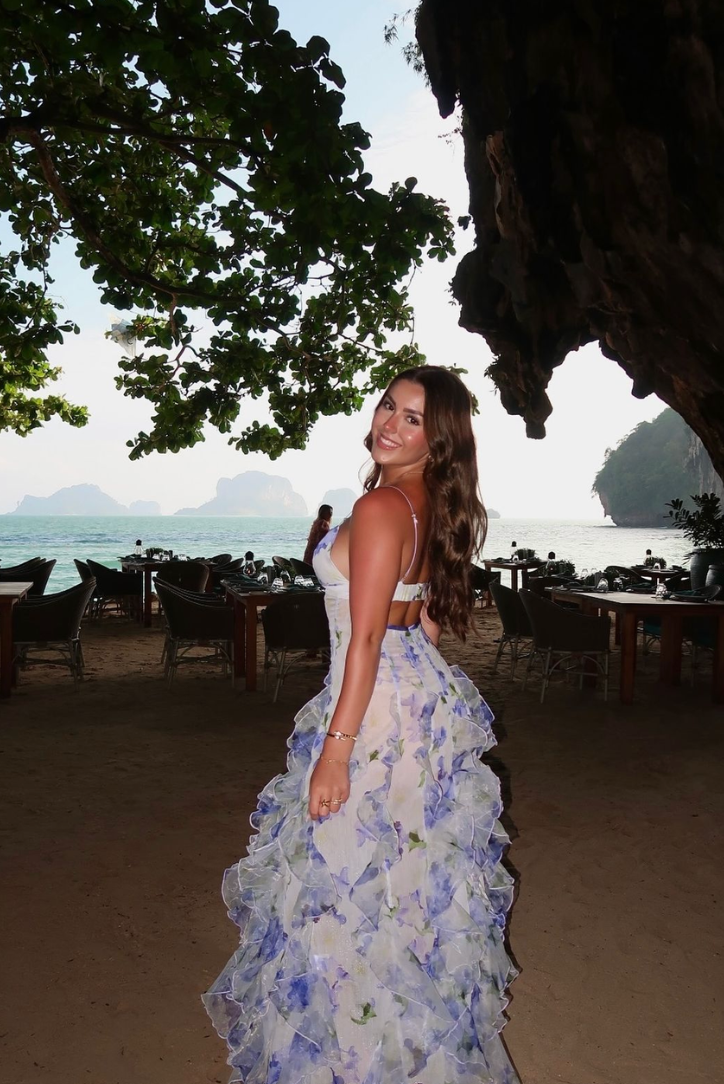 Damen Blumen Rüschen Hochzeit Gast Kleid | Maxi