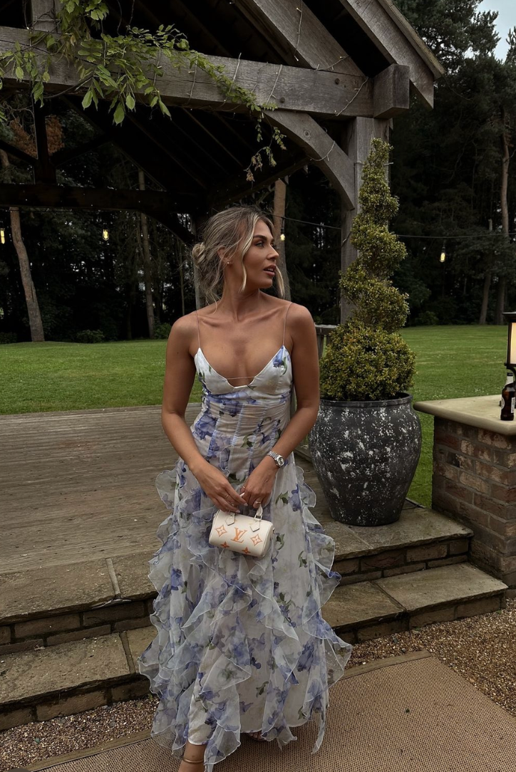 Damen Blumen Rüschen Hochzeit Gast Kleid | Maxi