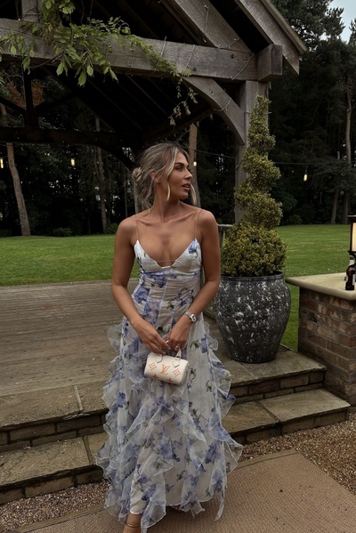 Damen Blumen Rüschen Hochzeit Gast Kleid | Maxi