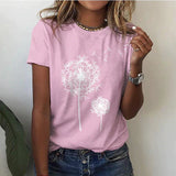 Kurzarm T Shirt Damen | Grafik-Print mit Pusteblumen-Motiv – Rosa
