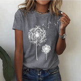 Kurzarm T Shirt Damen | Grafik-Print mit Pusteblumen-Motiv – Grau