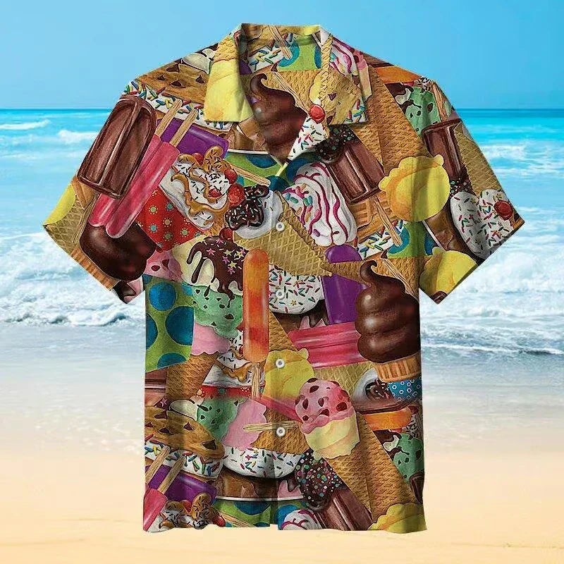 Eiscreme-Shirt – Kurzarm – mit Knöpfen – Polohemd – Herrenhemden