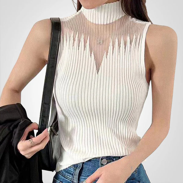 Charlotte - Transparentes gestricktes Crop-Top mit Neckholder