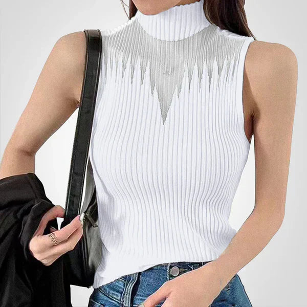 Charlotte - Transparentes gestricktes Crop-Top mit Neckholder