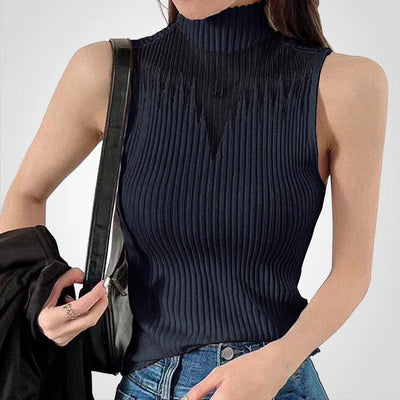 Charlotte - Transparentes gestricktes Crop-Top mit Neckholder