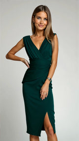 Doris | Damen Elegantes Abend-Midikleid mit Schlitz – Grün