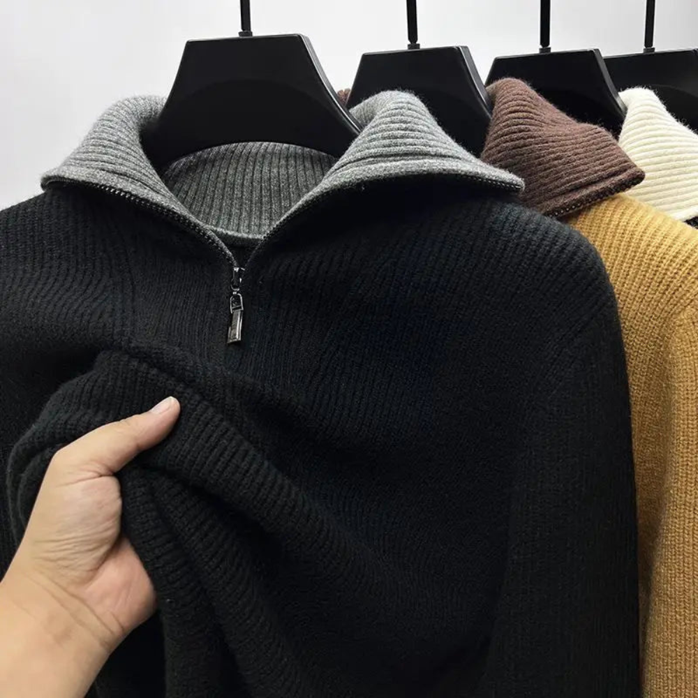 Eleganter Stehkragenpullover mit Reißverschluss