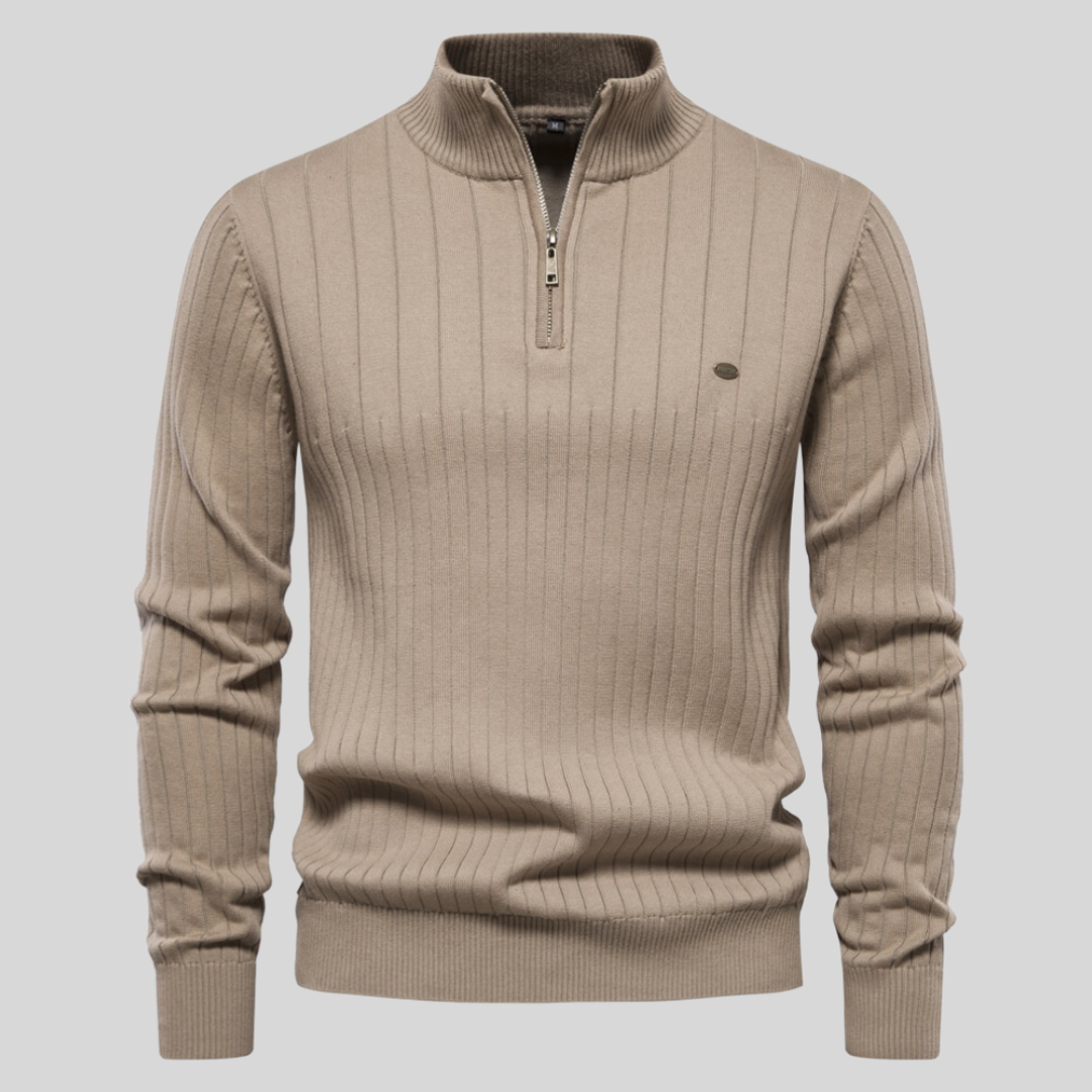 Eleganter Strickpullover mit halbem Reißverschluss