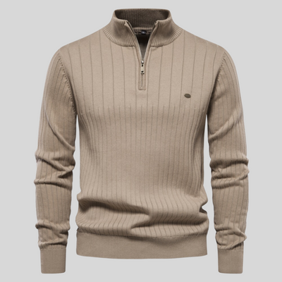 Eleganter Strickpullover mit halbem Reißverschluss