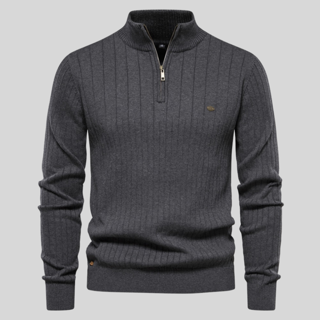 Eleganter Strickpullover mit halbem Reißverschluss