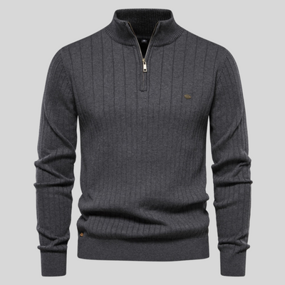 Eleganter Strickpullover mit halbem Reißverschluss
