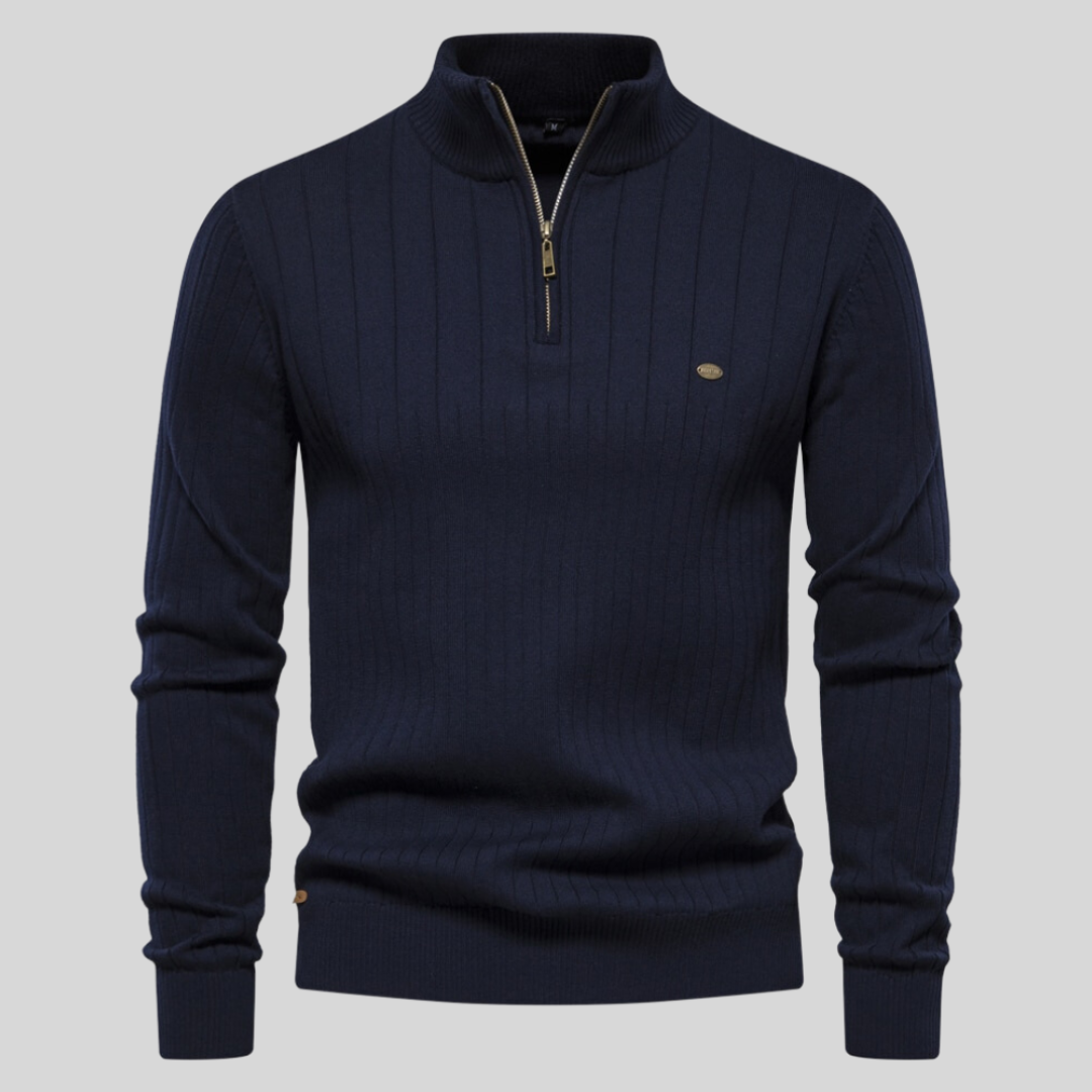 Eleganter Strickpullover mit halbem Reißverschluss