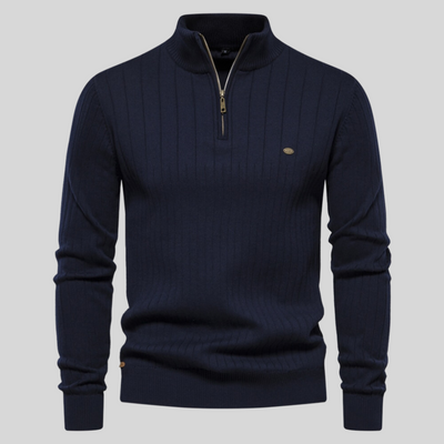 Eleganter Strickpullover mit halbem Reißverschluss