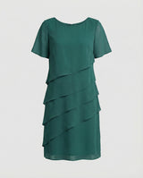 Elegantes Kleid Damen | Schlankmachender Schnitt & fließender Lagen-Look – Dunkelgrün