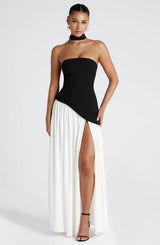 Elegantes Korsettkleid mit Schaldetail und hohem Schlitz | Damenmode – Schwarz