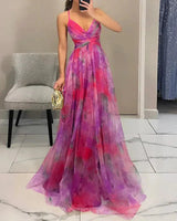 Elegantes Maxikleid mit Blumendruck für Damen Frühling – Rosa