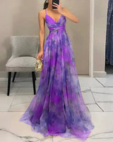 Elegantes Maxikleid mit Blumendruck für Damen Frühling – Lila