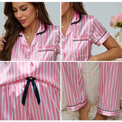 Elegantes Pyjama Set mit Gestreiftem Design