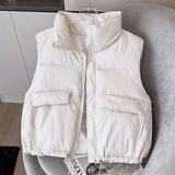 Eleonora | Damen Bodywarmer Steppweste mit Taschen, Reißverschluss und Stehkragen – Cremefarben