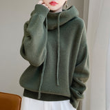 Emilia | Damen Gemütlicher Oversize Strickpullover Mit Kordelzug – Grün
