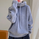 Emilia | Damen Gemütlicher Oversize Strickpullover Mit Kordelzug – Grau