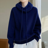 Emilia | Damen Gemütlicher Oversize Strickpullover Mit Kordelzug – Blau