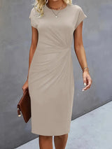 Paula | Damen Rundhals-Kleid zeitlos – Beige