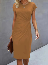 Paula | Damen Rundhals-Kleid zeitlos – Braun