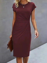 Paula | Damen Rundhals-Kleid zeitlos – Burgunderrot